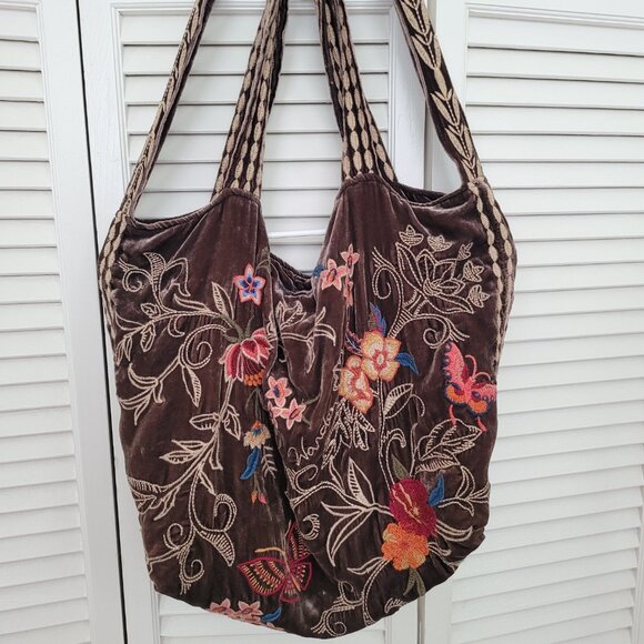 Johnny Was Taline Velveteen Hobo Tote Bag in Coffee Bean Brown - Picture 3 of 9